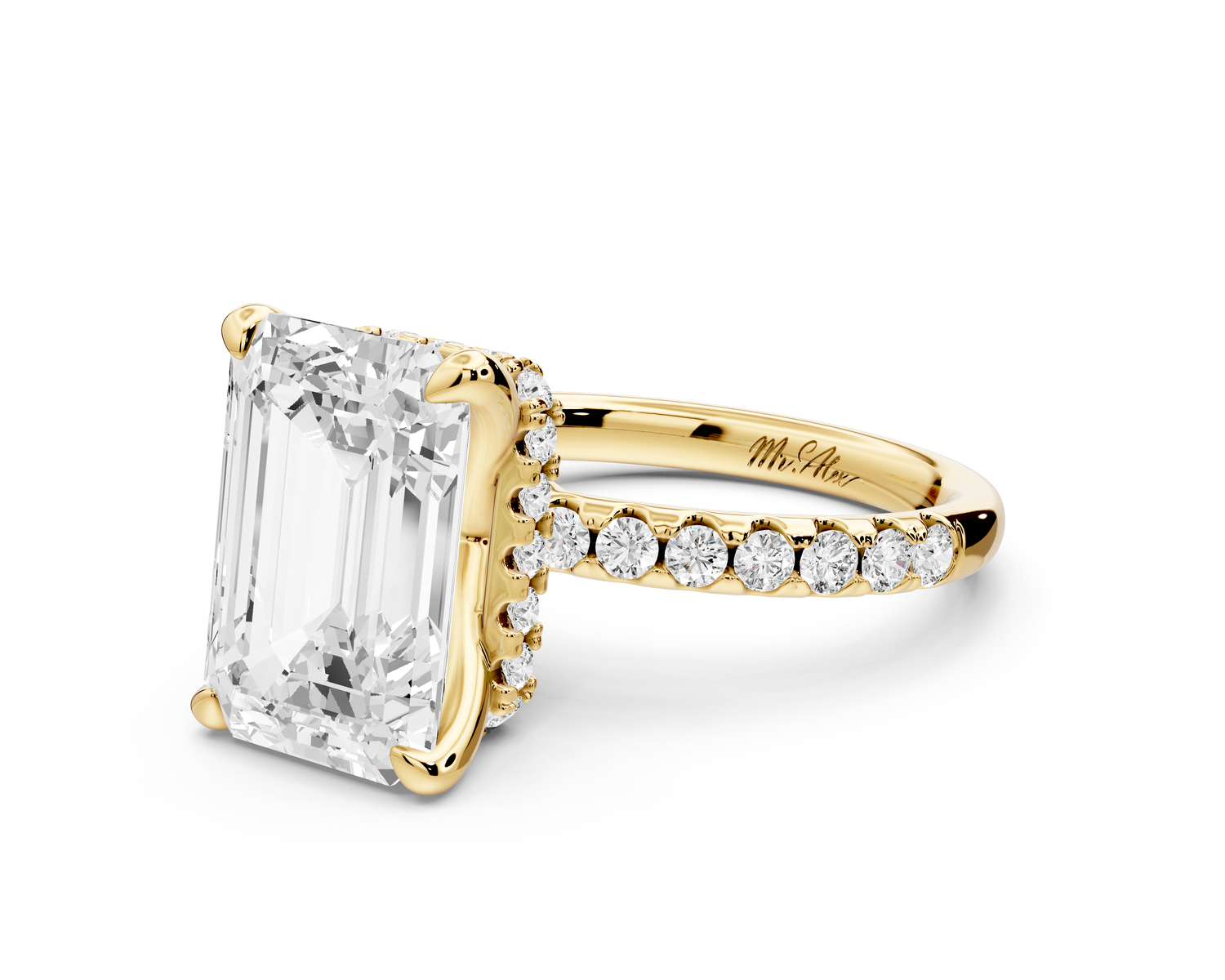 Arina - 4ct 14k yellow gold emerald Diamond with a wrap around halo and pavé Engagement ring