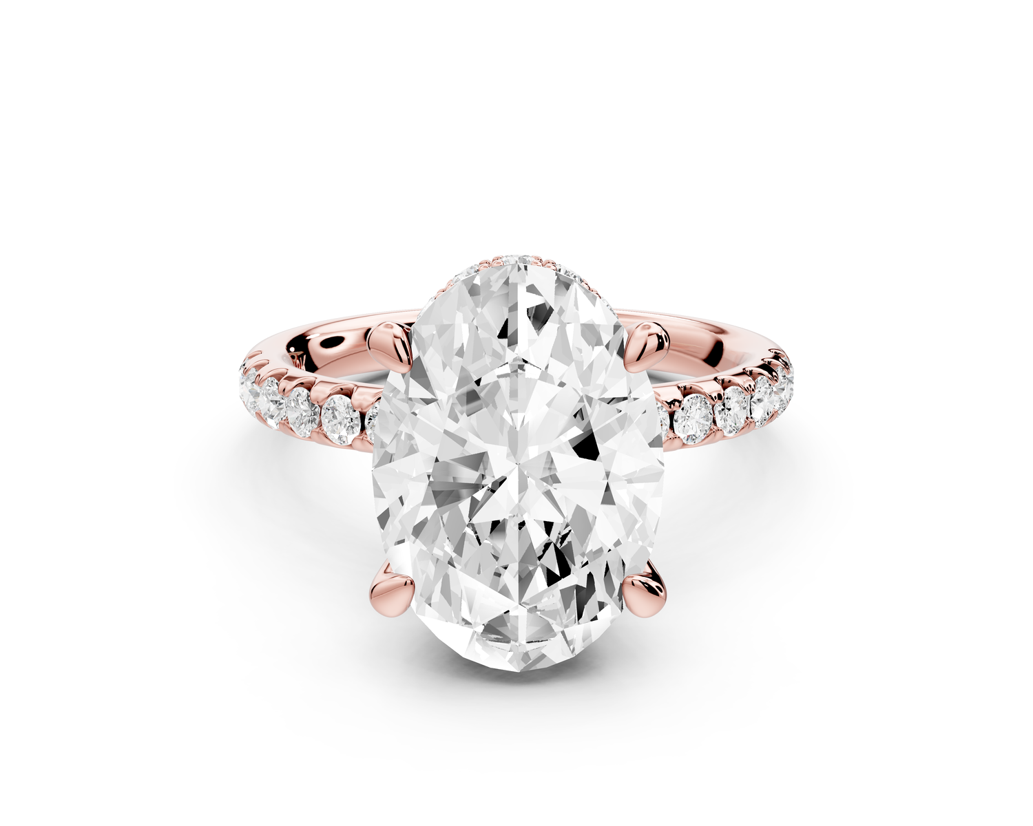 Arina - 4ct 14k rose gold oval Diamond with a wrap around halo and pavé Engagement ring
