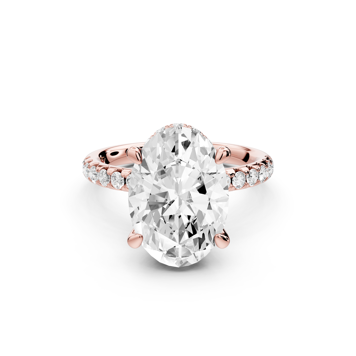 Arina - 4ct 14k rose gold oval Diamond with a wrap around halo and pavé Engagement ring