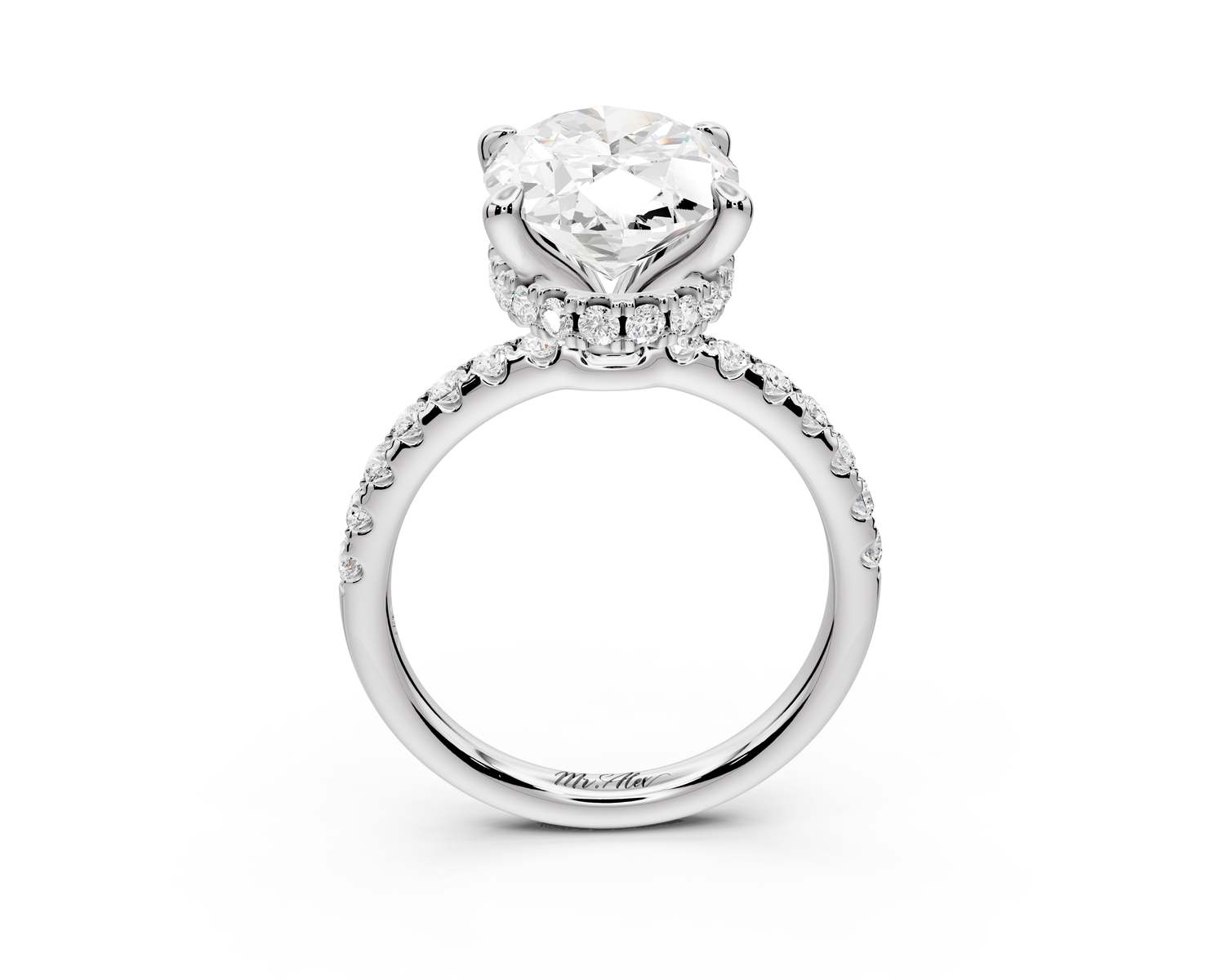 Arina - 4ct 14k white gold oval Diamond with a wrap around halo and pavé Engagement ring