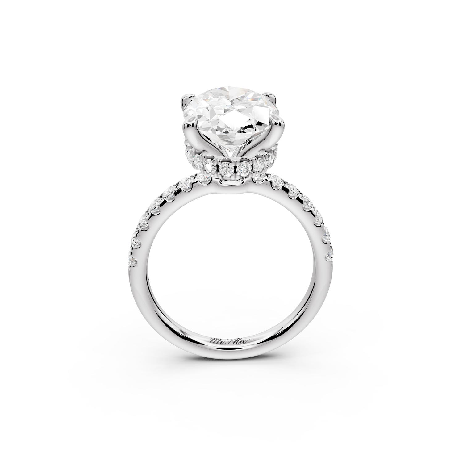 Arina - 4ct 14k white gold oval Diamond with a wrap around halo and pavé Engagement ring