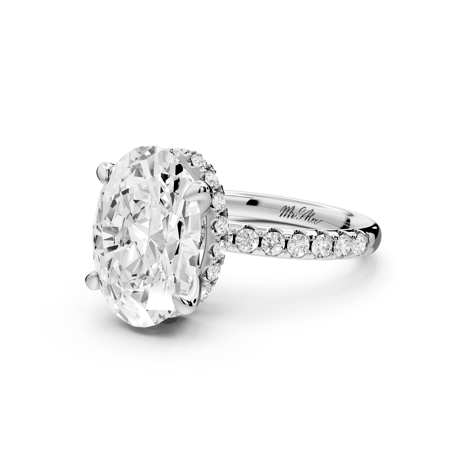 Arina - 4ct 14k white gold oval Diamond with a wrap around halo and pavé Engagement ring