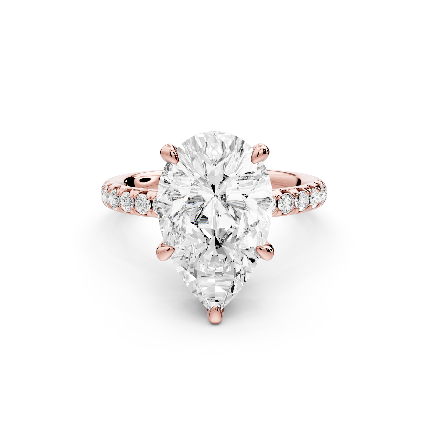 Arina - 4ct 14k rose gold pear Diamond with a wrap around halo and pavé Engagement ring