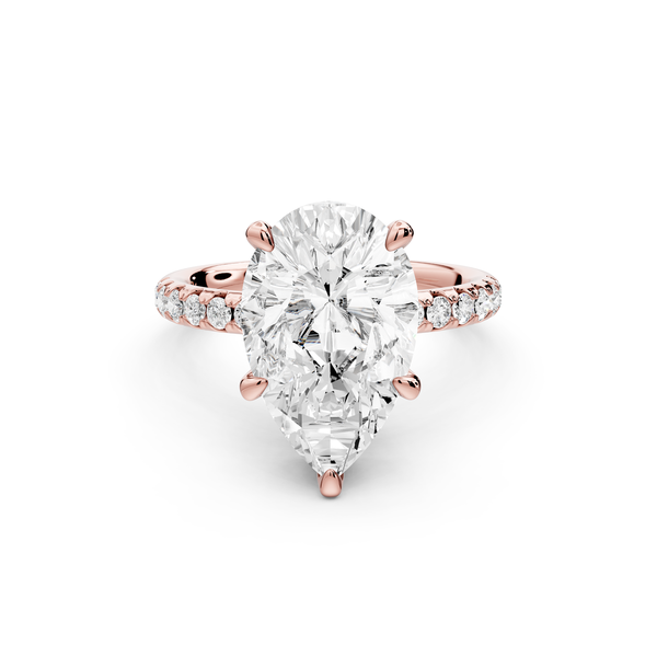 Arina - 4ct 14k rose gold pear Diamond with a wrap around halo and pavé Engagement ring