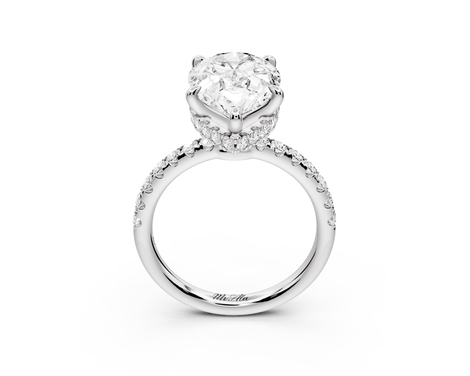 Arina - 4ct 14k white gold pear Diamond with a wrap around halo and pavé Engagement ring