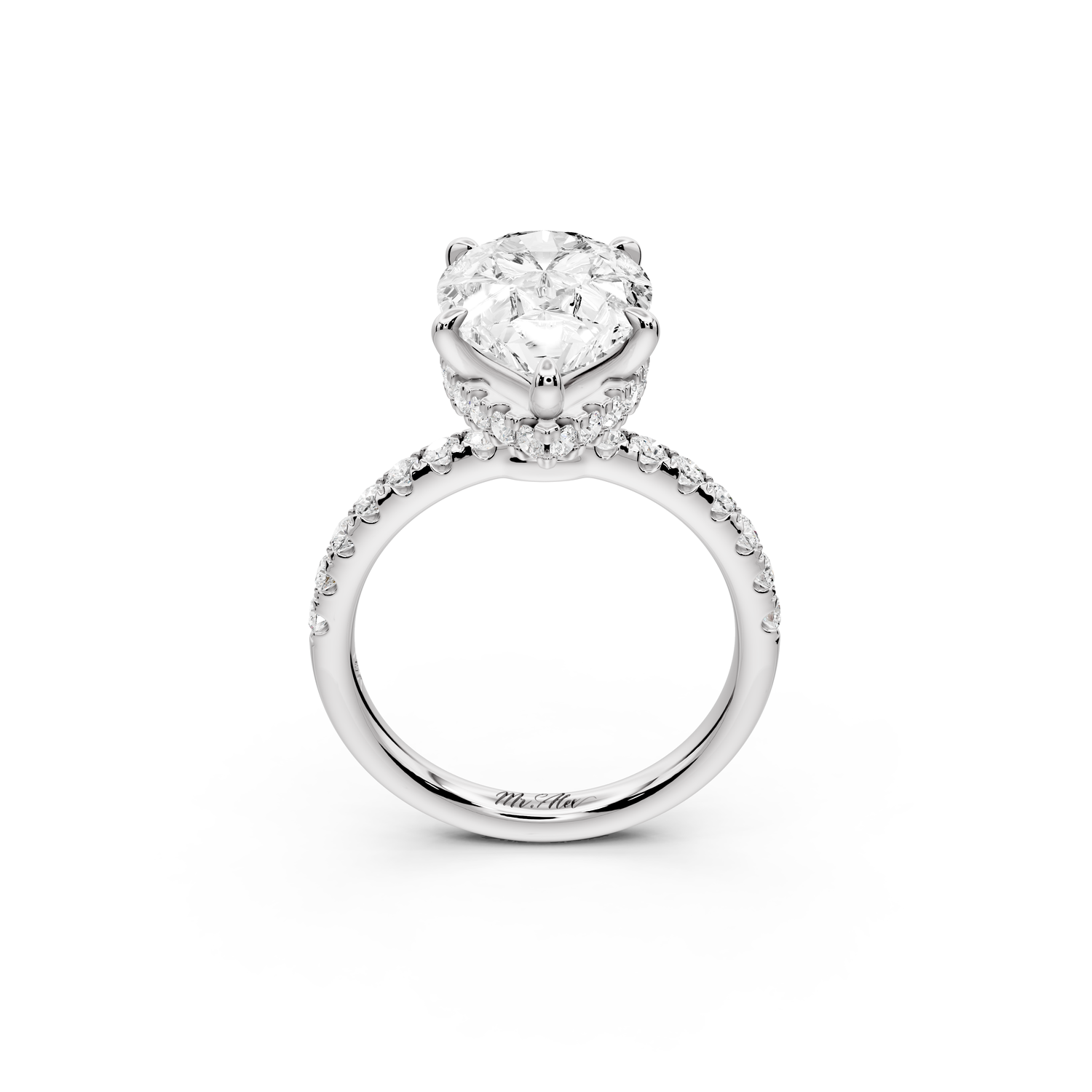 Arina - 4ct 14k white gold pear Diamond with a wrap around halo and pavé Engagement ring