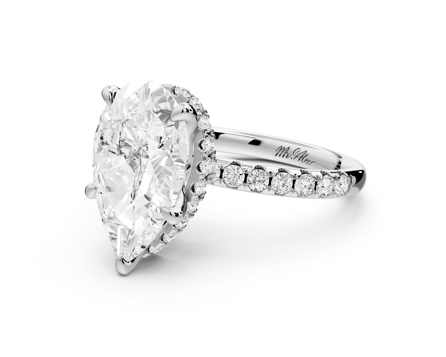 Arina - 4ct 14k white gold pear Diamond with a wrap around halo and pavé Engagement ring