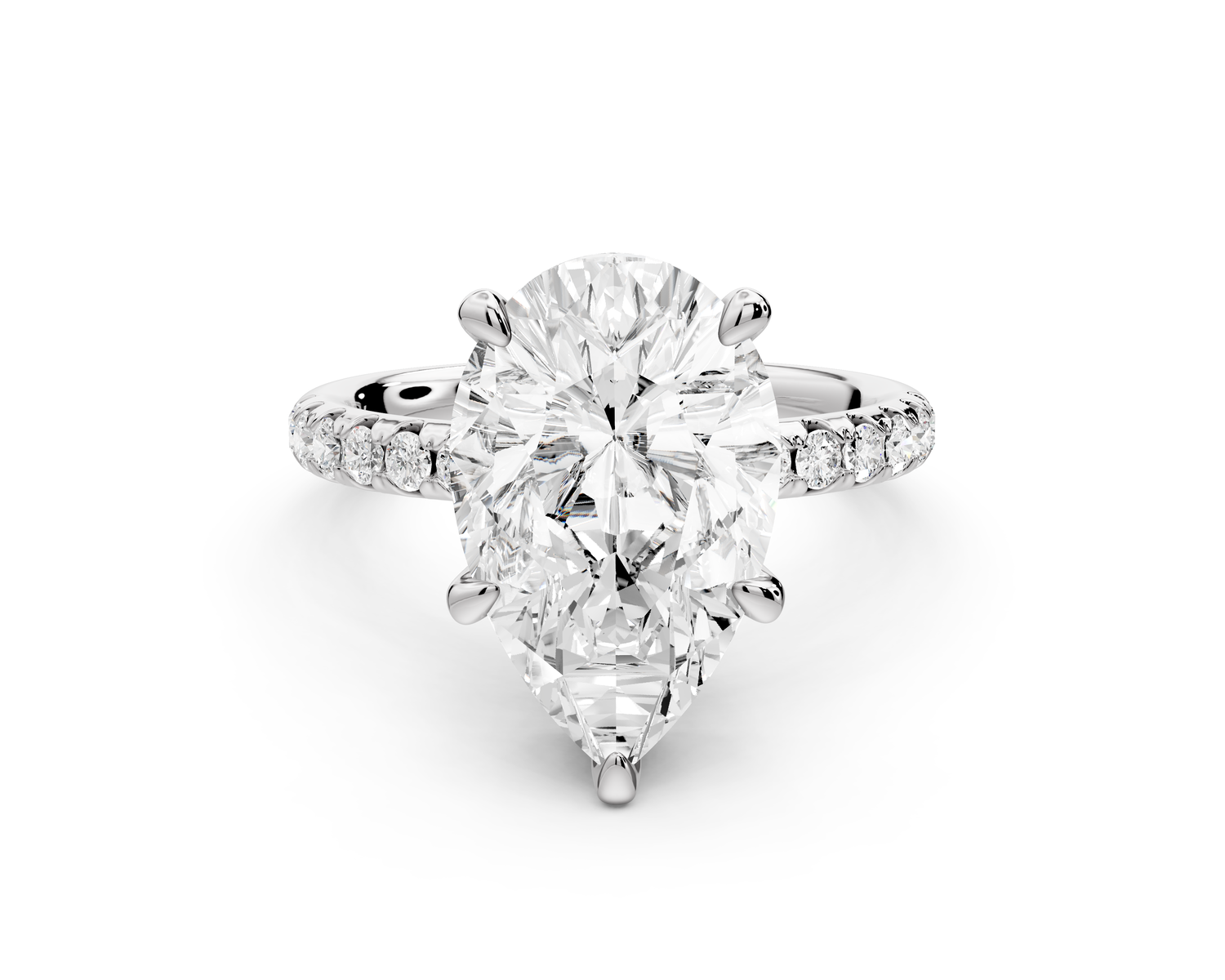 Arina - 4ct 14k white gold pear Diamond with a wrap around halo and pavé Engagement ring