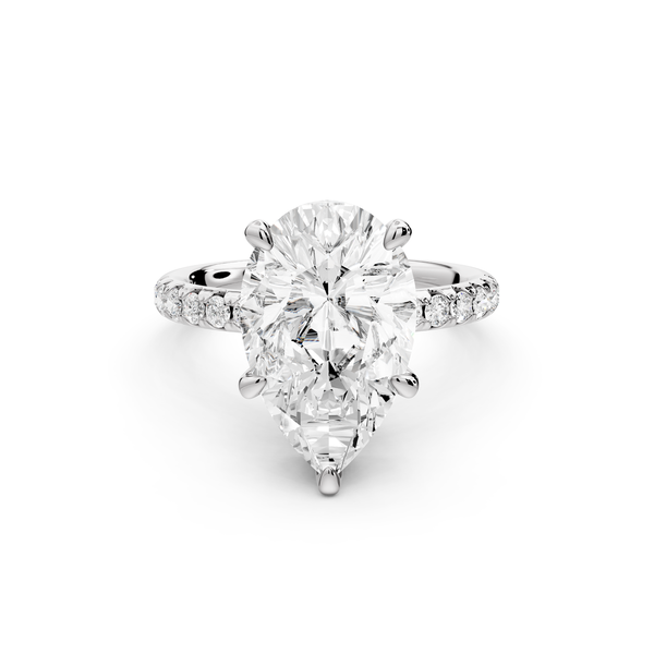Arina - 4ct 14k white gold pear Diamond with a wrap around halo and pavé Engagement ring