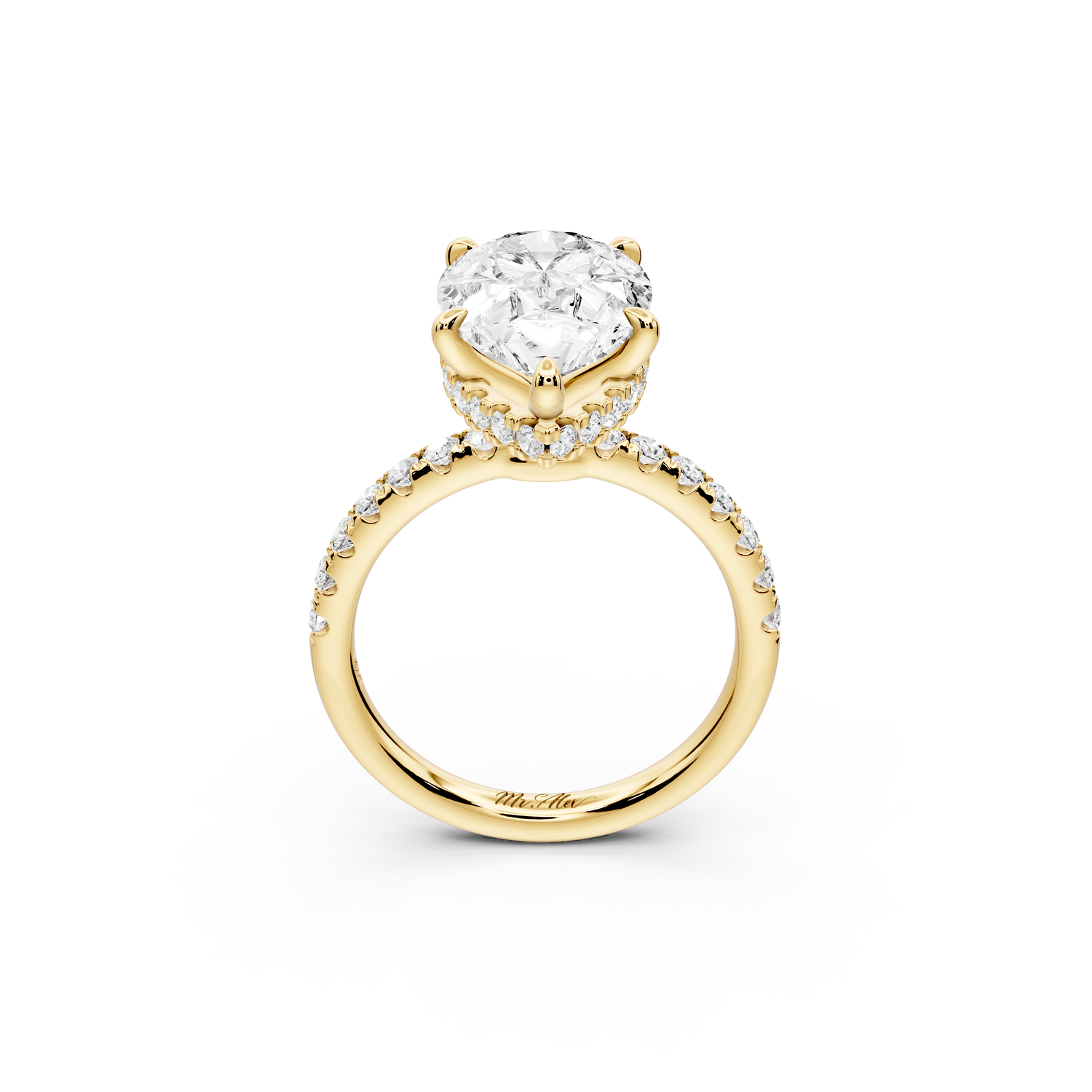 Arina - 4ct 14k yellow gold pear Diamond with a wrap around halo and pavé Engagement ring