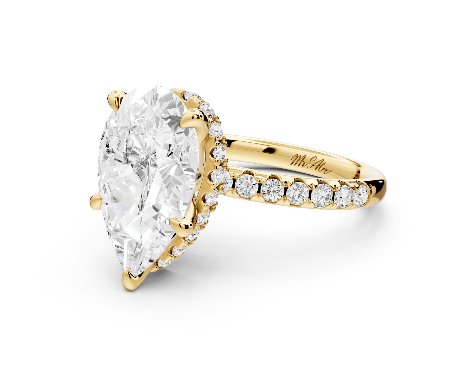 Arina - 4ct 14k yellow gold pear Diamond with a wrap around halo and pavé Engagement ring