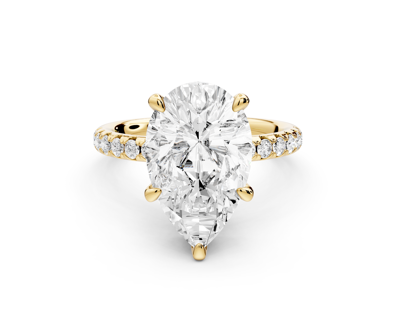 Arina - 4ct 14k yellow gold pear Diamond with a wrap around halo and pavé Engagement ring