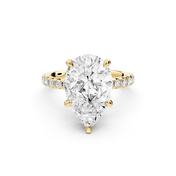 Arina - 4ct 14k yellow gold pear Diamond with a wrap around halo and pavé Engagement ring