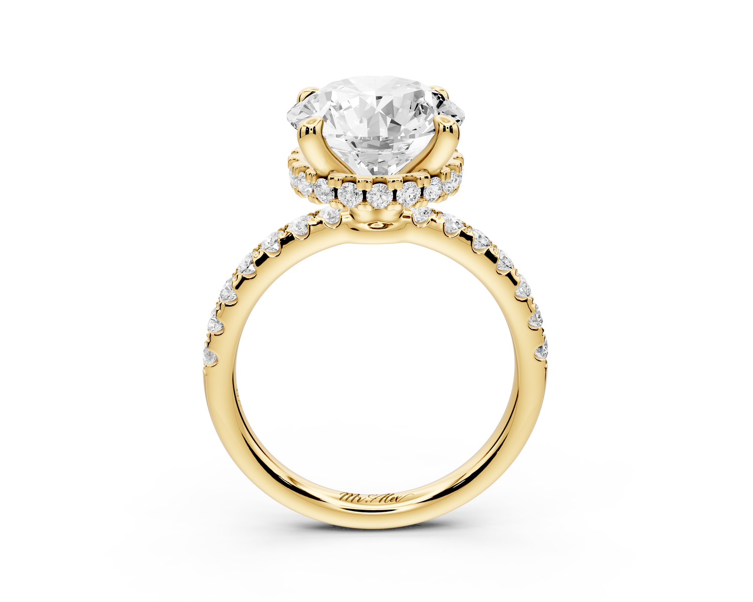 Arina - 4ct 14k yellow gold round Diamond with a wrap around halo and Pavé engagment ring
