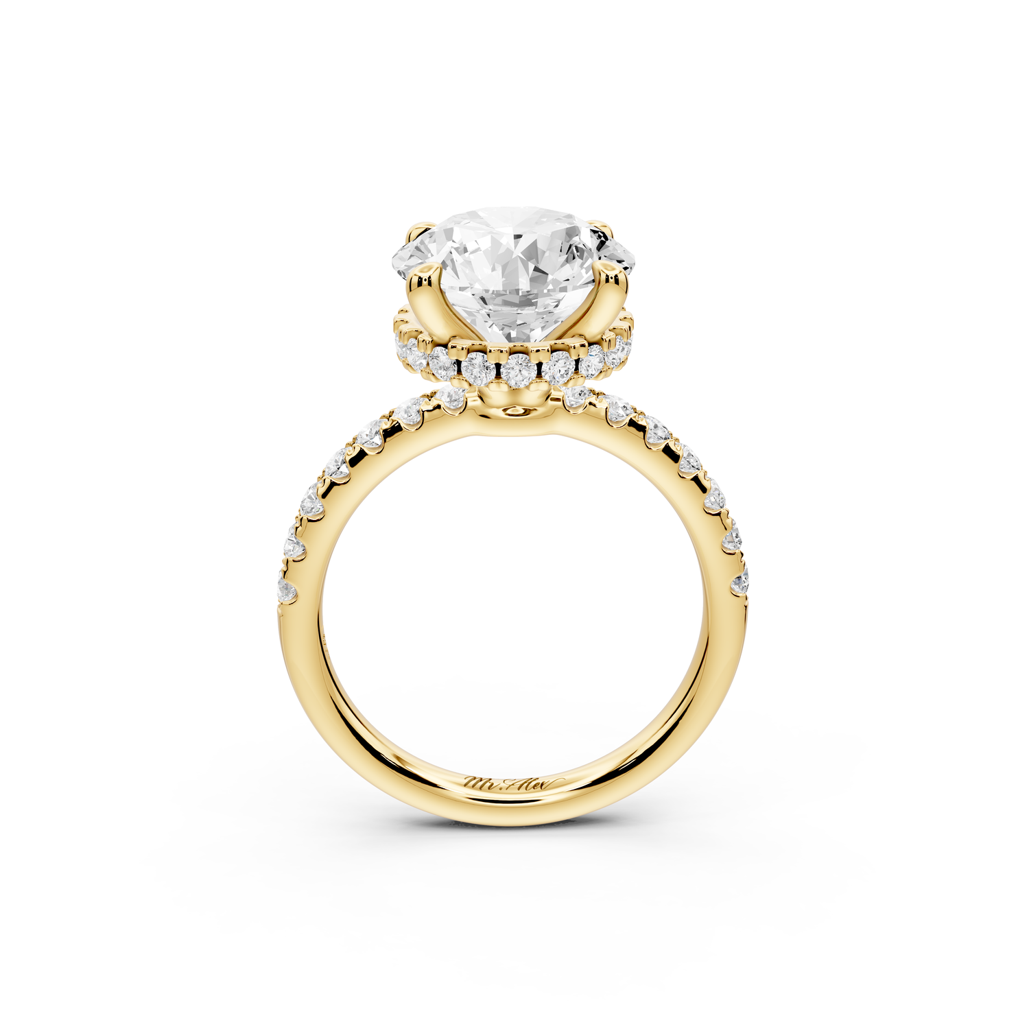 Arina - 4ct 14k yellow gold round Diamond with a wrap around halo and Pavé engagment ring