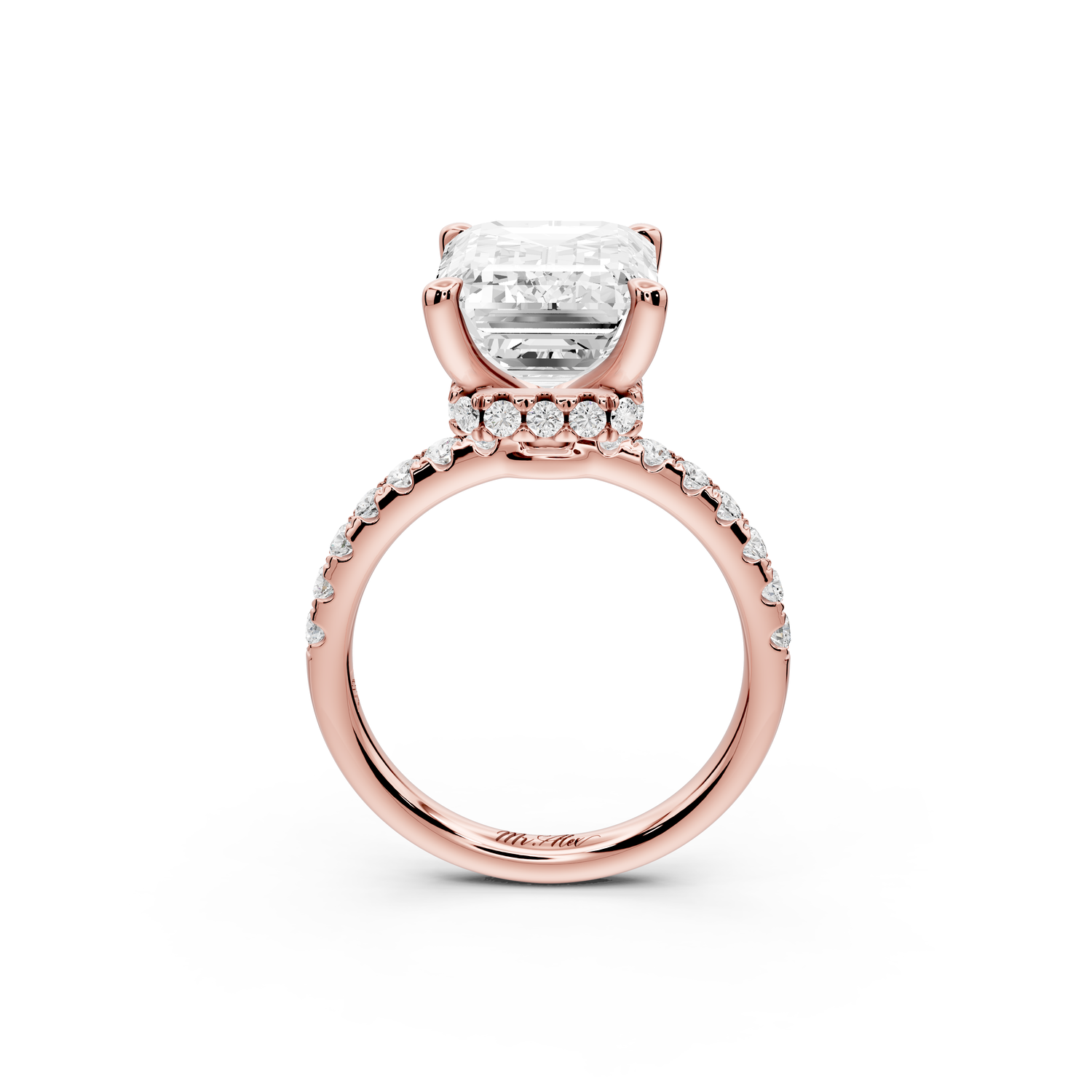 Arina - 5ct 14k rose gold emerald Diamond with a wrap around halo and pavé Engagement ring