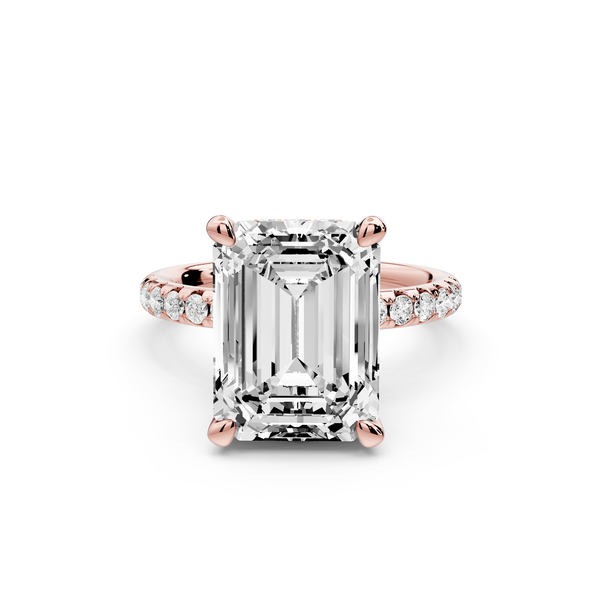 Arina - 5ct 14k rose gold emerald Diamond with a wrap around halo and pavé Engagement ring