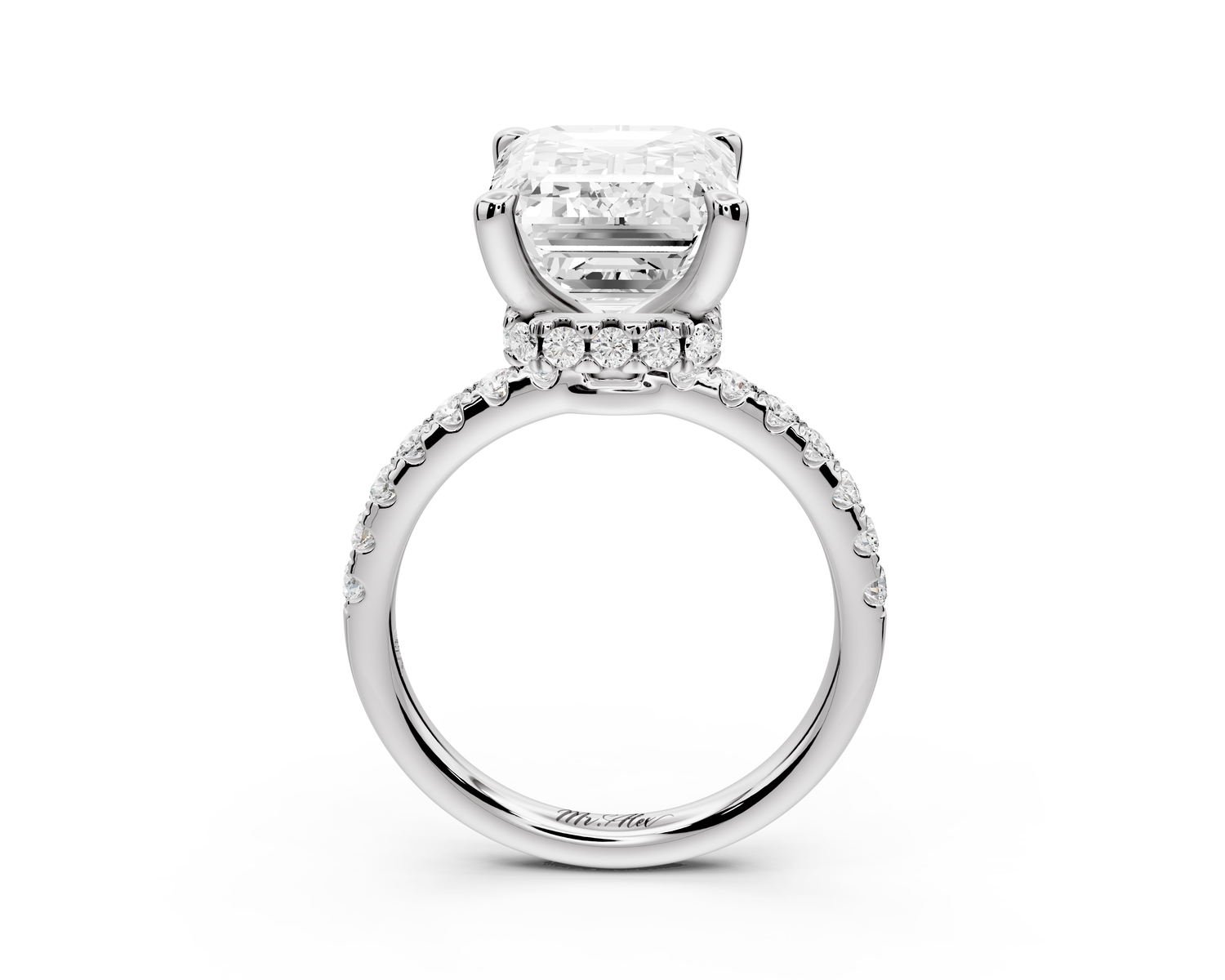 Arina - 5ct 14k white gold emerald Diamond with a wrap around halo and pavé Engagement ring