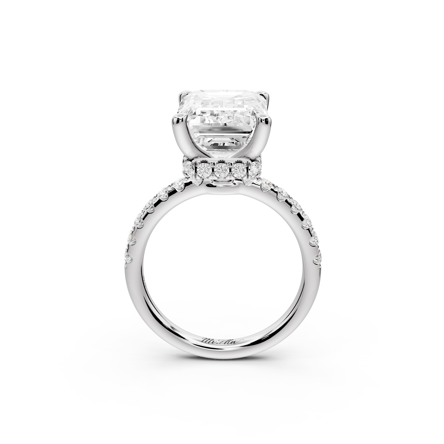Arina - 5ct 14k white gold emerald Diamond with a wrap around halo and pavé Engagement ring