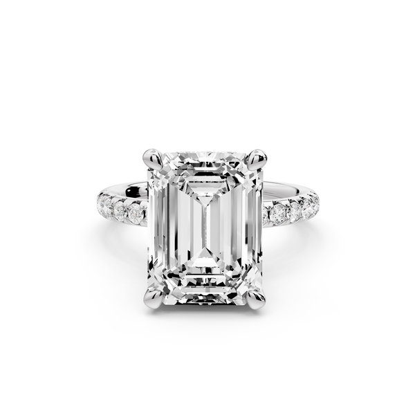 Arina - 5ct 14k white gold emerald Diamond with a wrap around halo and pavé Engagement ring