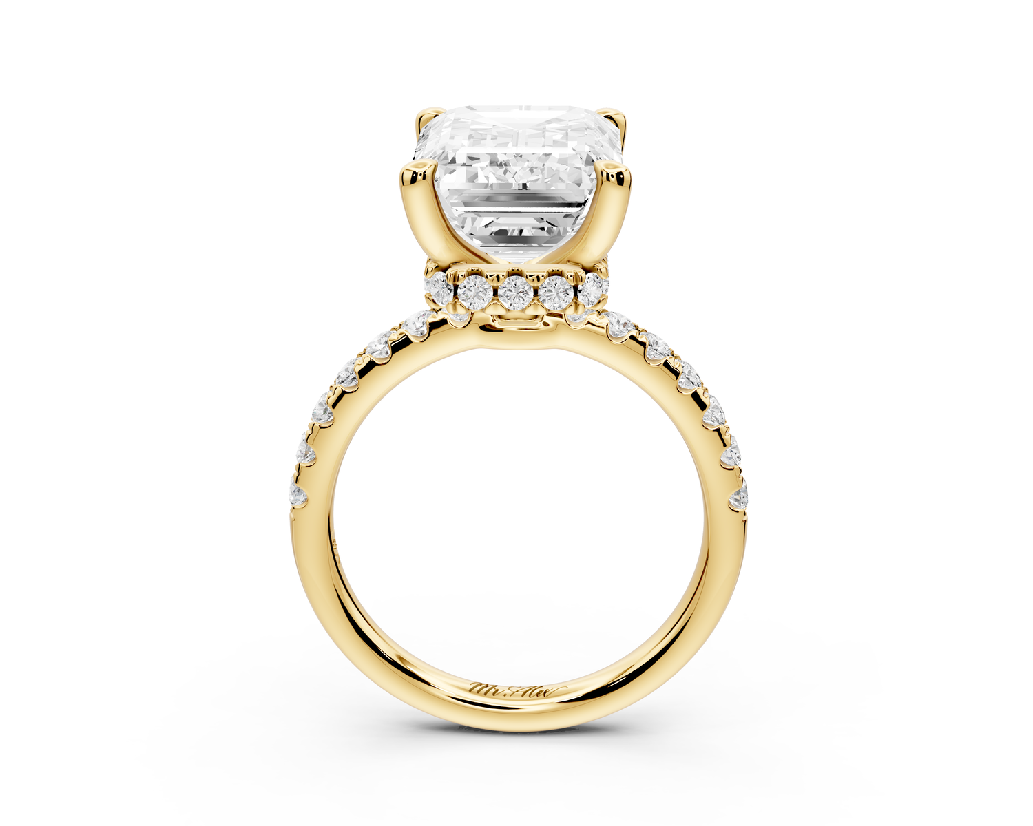 Arina - 5ct 14k yellow gold emerald Diamond with a wrap around halo and pavé Engagement ring