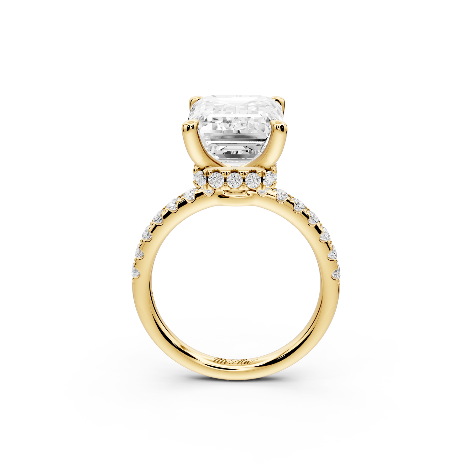 Arina - 5ct 14k yellow gold emerald Diamond with a wrap around halo and pavé Engagement ring