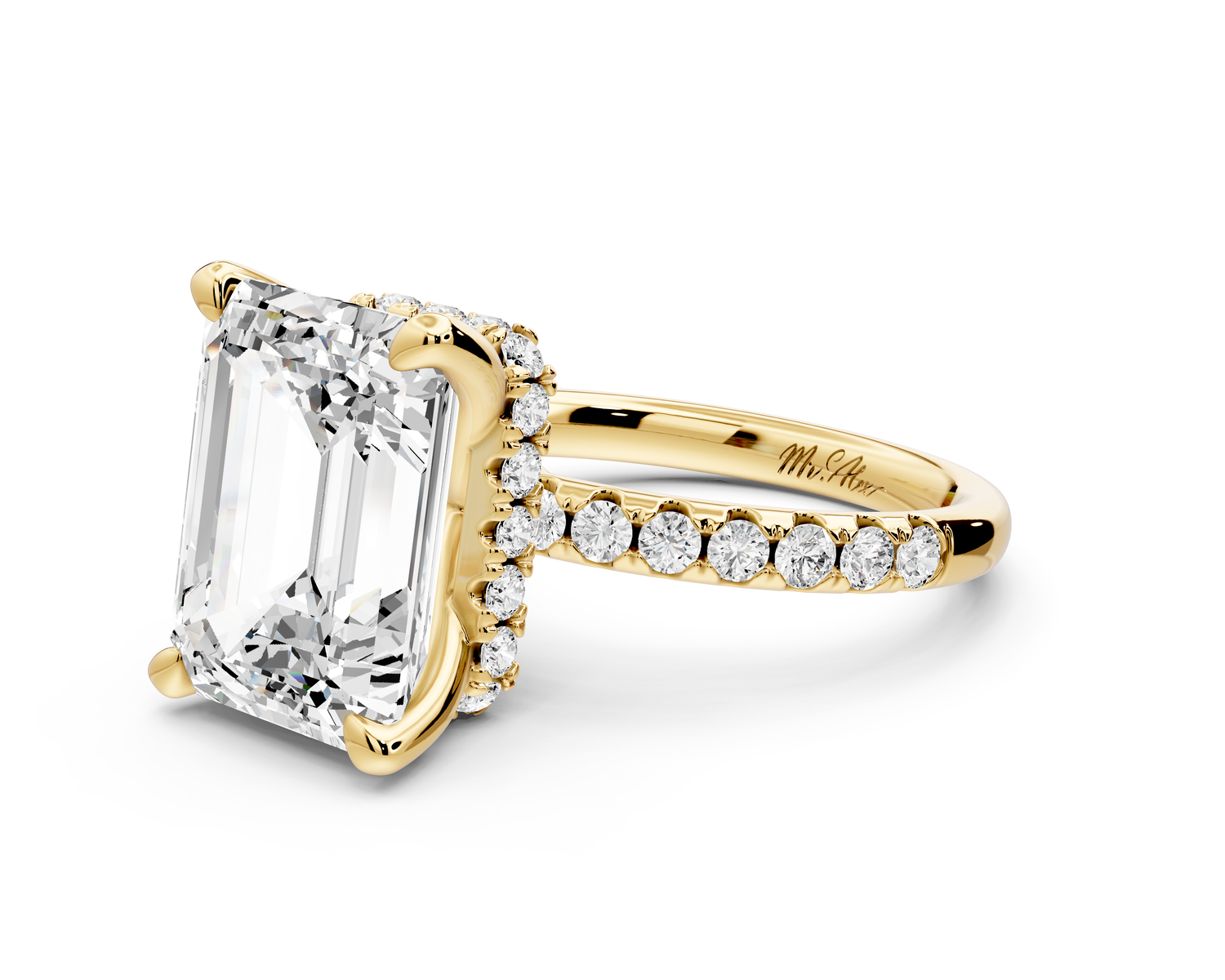 Arina - 5ct 14k yellow gold emerald Diamond with a wrap around halo and pavé Engagement ring