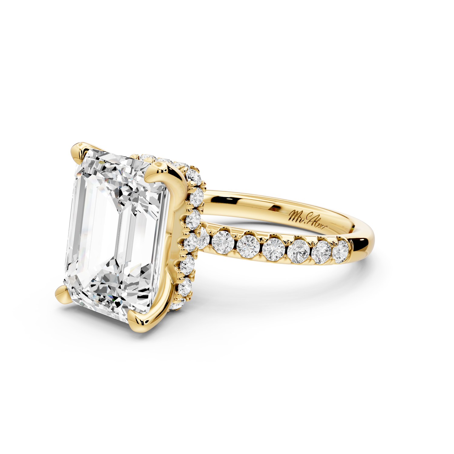 Arina - 5ct 14k yellow gold emerald Diamond with a wrap around halo and pavé Engagement ring