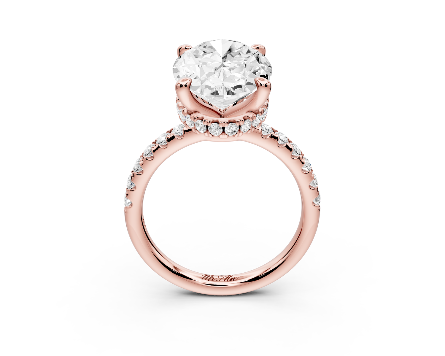 Arina - 5ct 14k rose gold oval Diamond with a wrap around halo and pavé Engagement ring