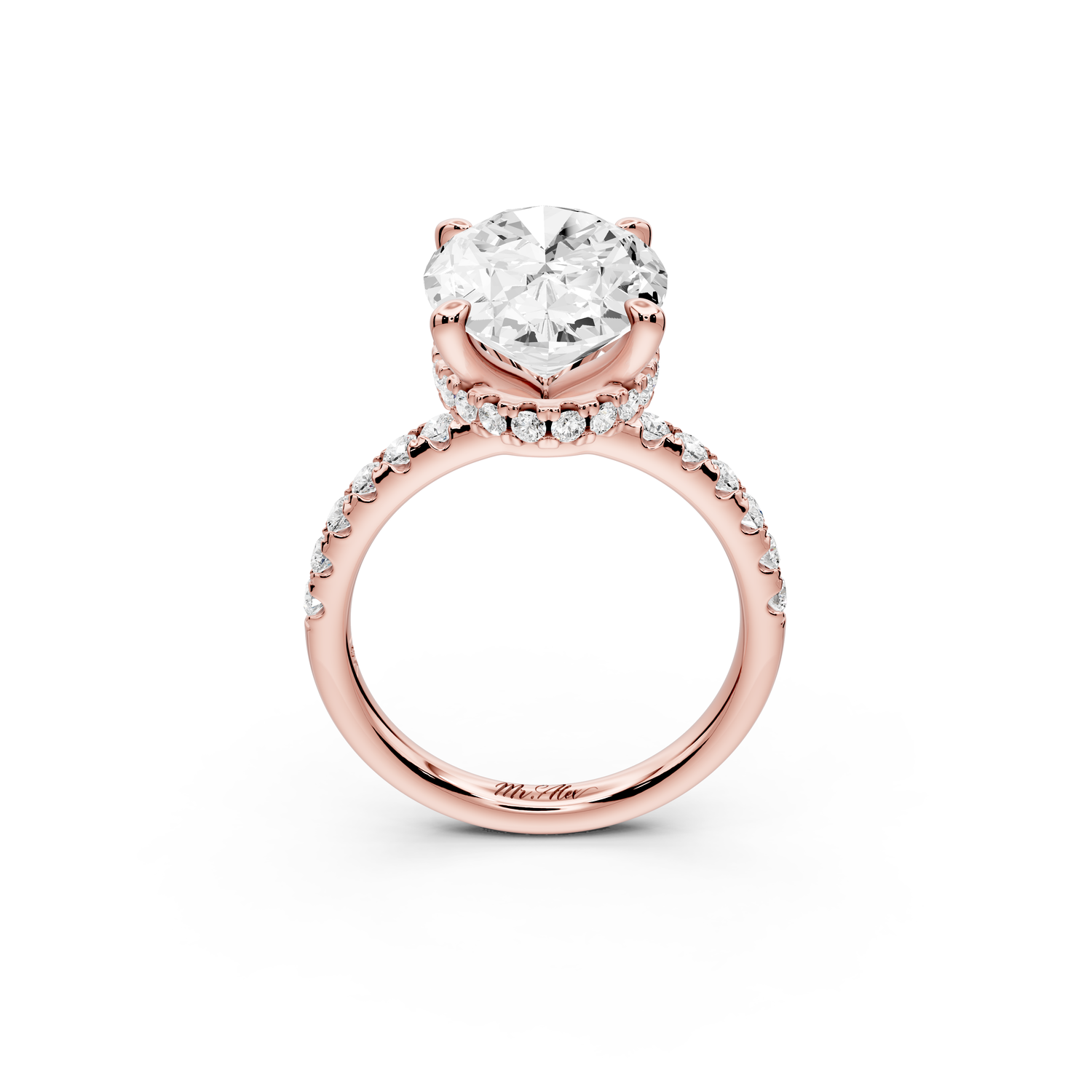 Arina - 5ct 14k rose gold oval Diamond with a wrap around halo and pavé Engagement ring