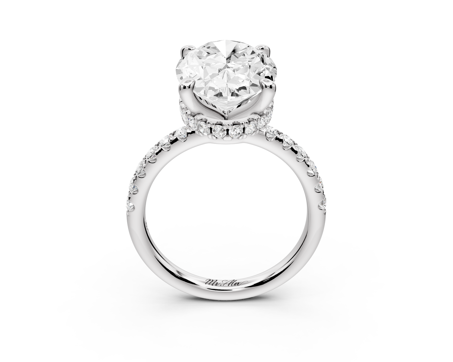 Arina - 5ct 14k white gold oval Diamond with a wrap around halo and pavé Engagement ring