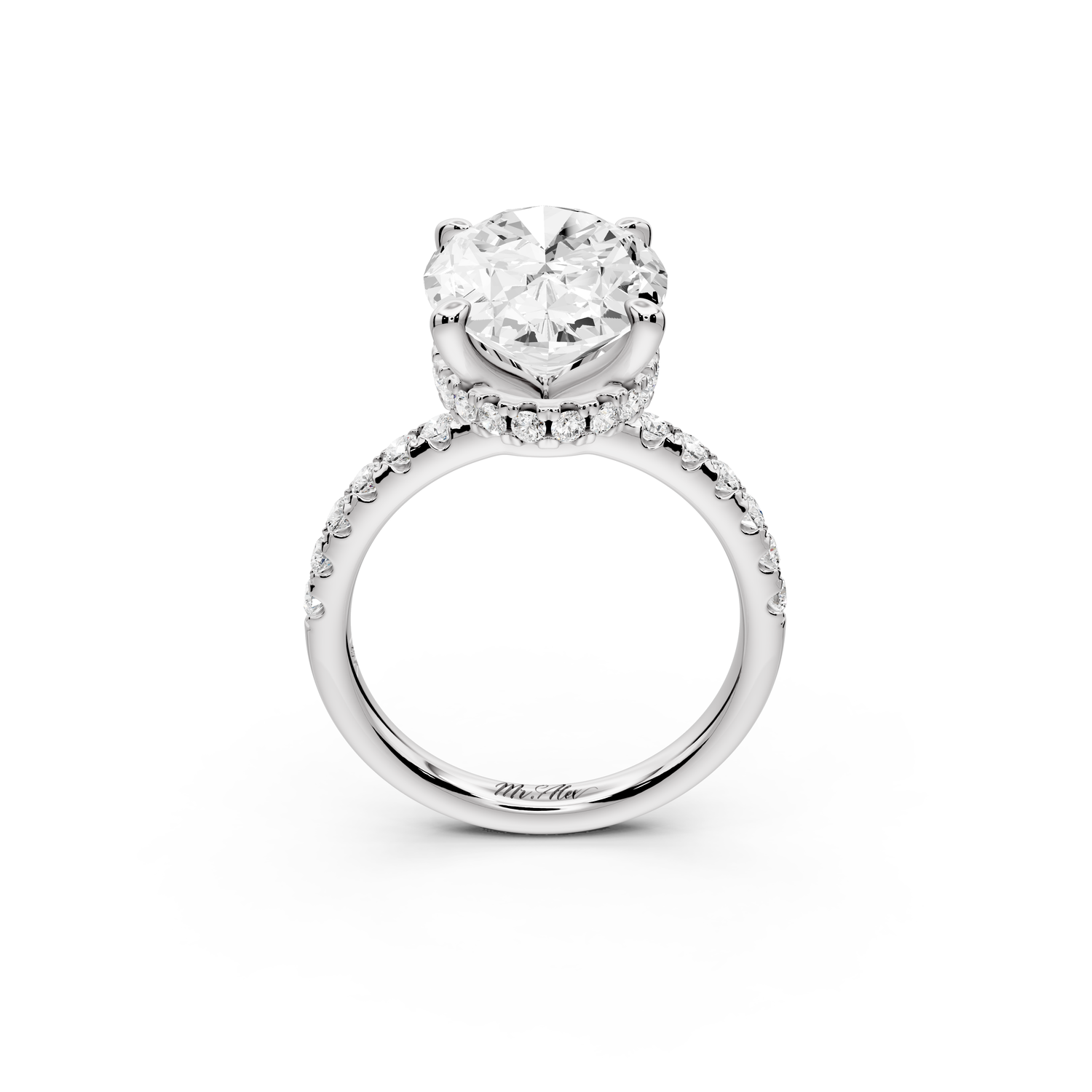 Arina - 5ct 14k white gold oval Diamond with a wrap around halo and pavé Engagement ring