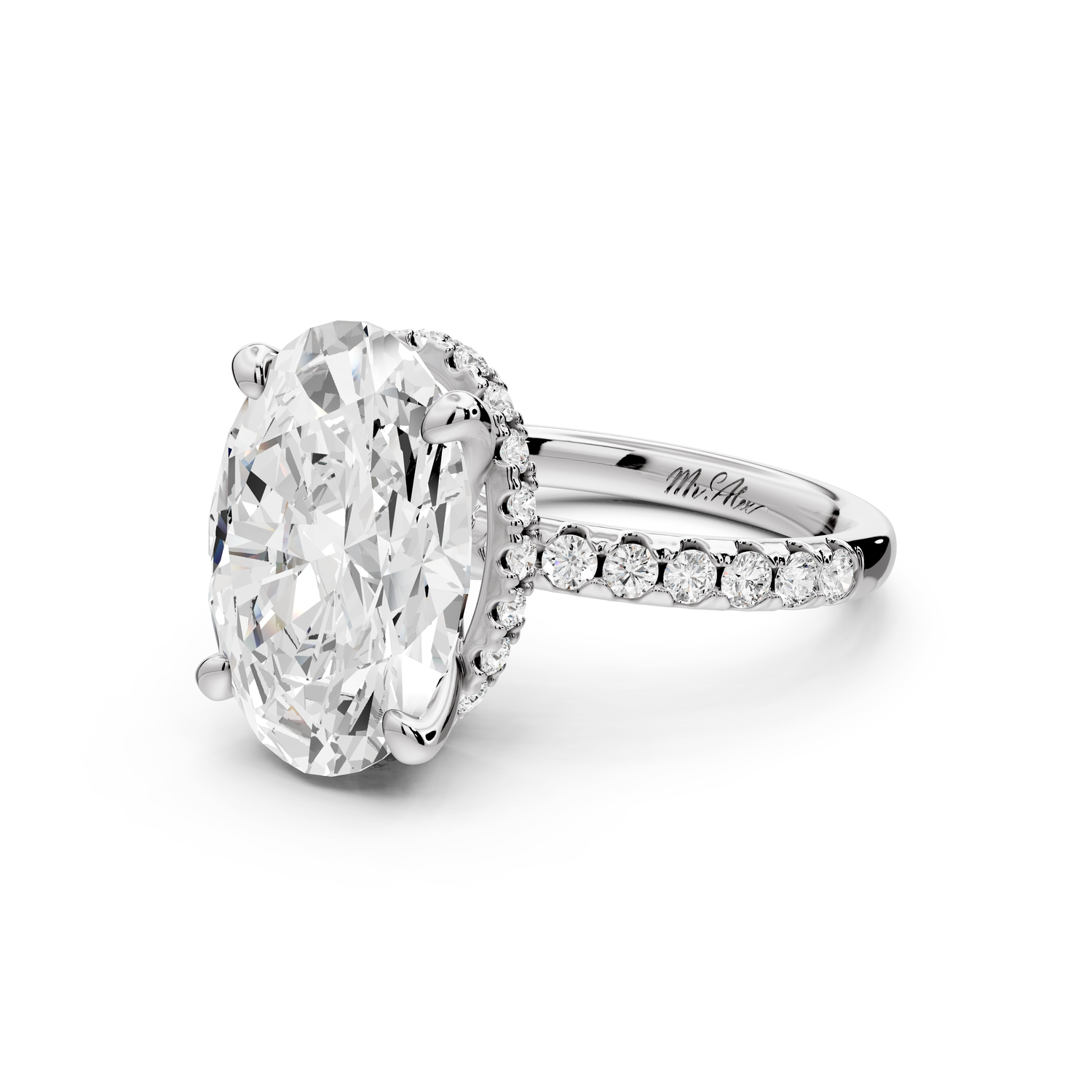 Arina - 5ct 14k white gold oval Diamond with a wrap around halo and pavé Engagement ring