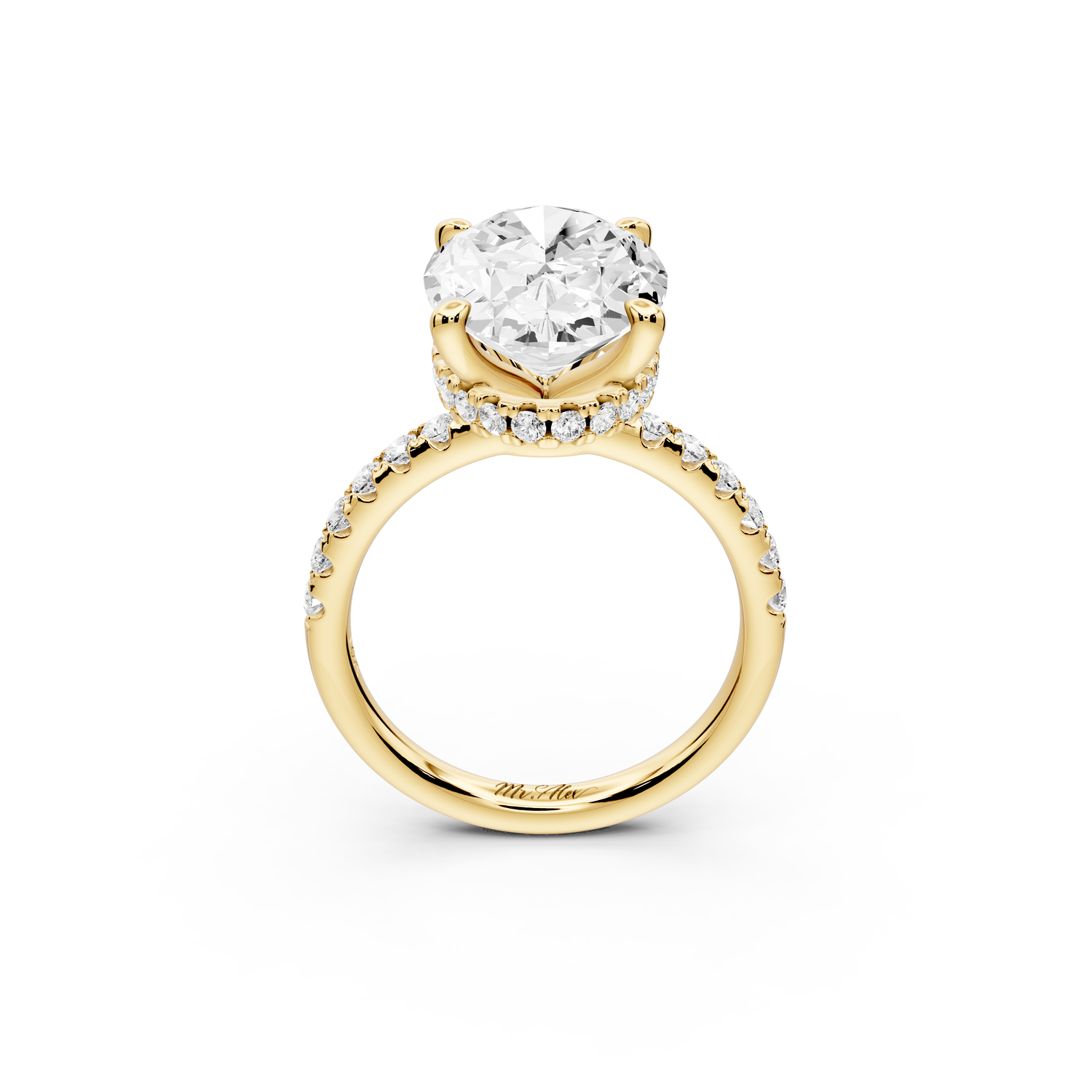 Arina - 5ct 14k yellow gold oval Diamond with a wrap around halo and pavé Engagement ring