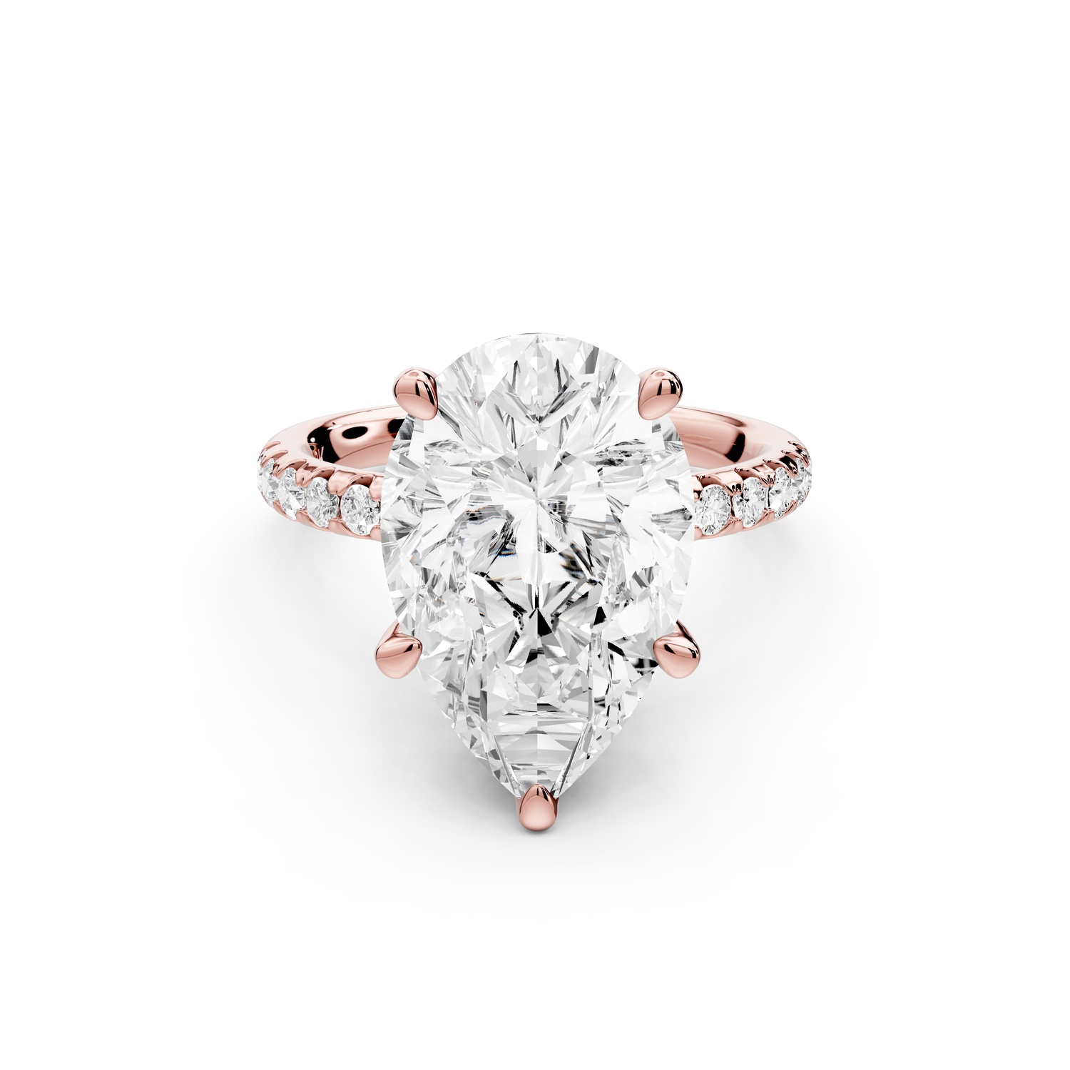 Arina - 5ct 14k rose gold pear Diamond with a wrap around halo and pavé Engagement ring