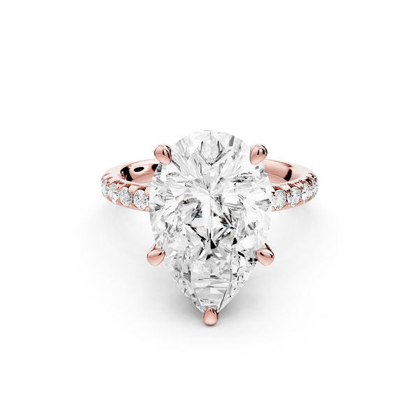 Arina - 5ct 14k rose gold pear Diamond with a wrap around halo and pavé Engagement ring