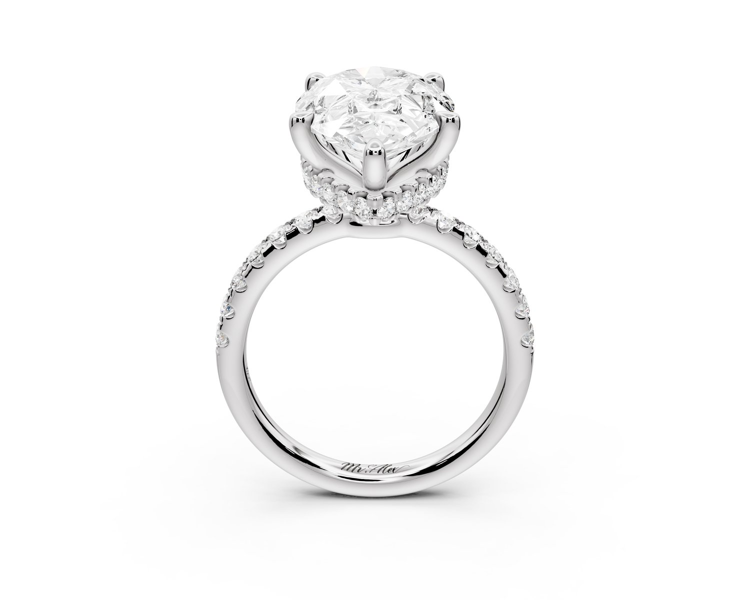 Arina - 5ct 14k white gold pear Diamond with a wrap around halo and pavé Engagement ring