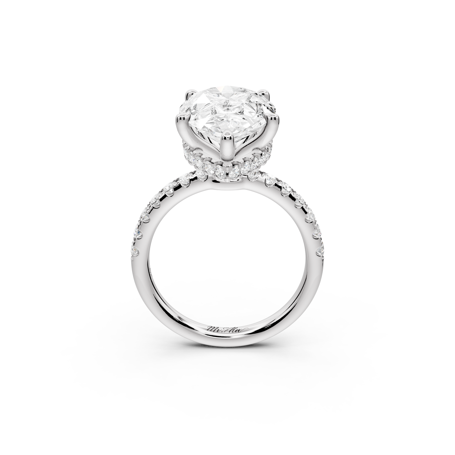 Arina - 5ct 14k white gold pear Diamond with a wrap around halo and pavé Engagement ring