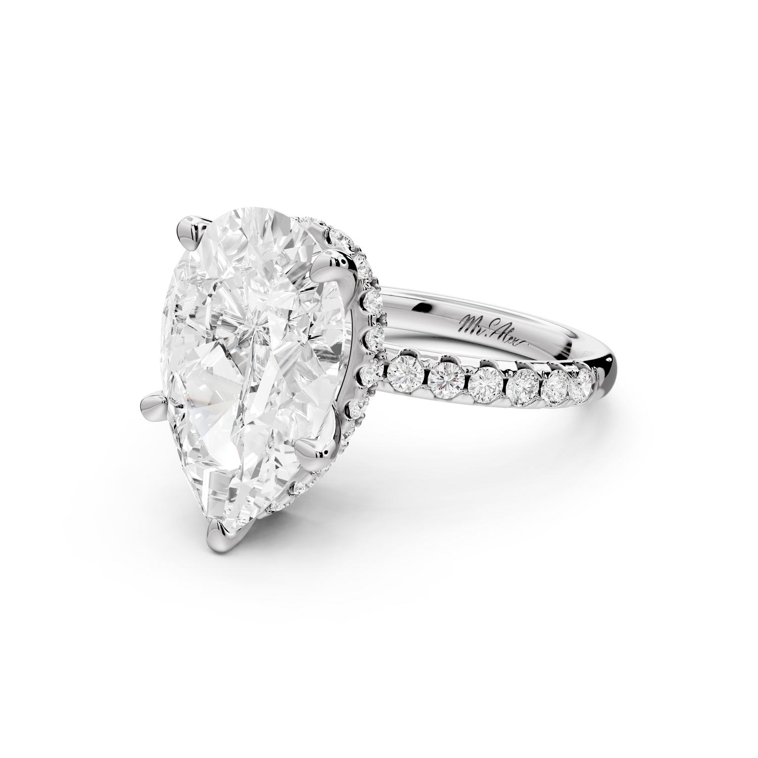 Arina - 5ct 14k white gold pear Diamond with a wrap around halo and pavé Engagement ring