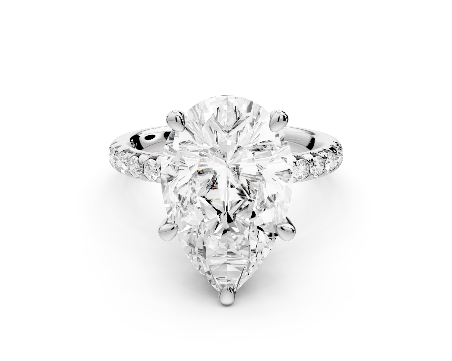 Arina - 5ct 14k white gold pear Diamond with a wrap around halo and pavé Engagement ring