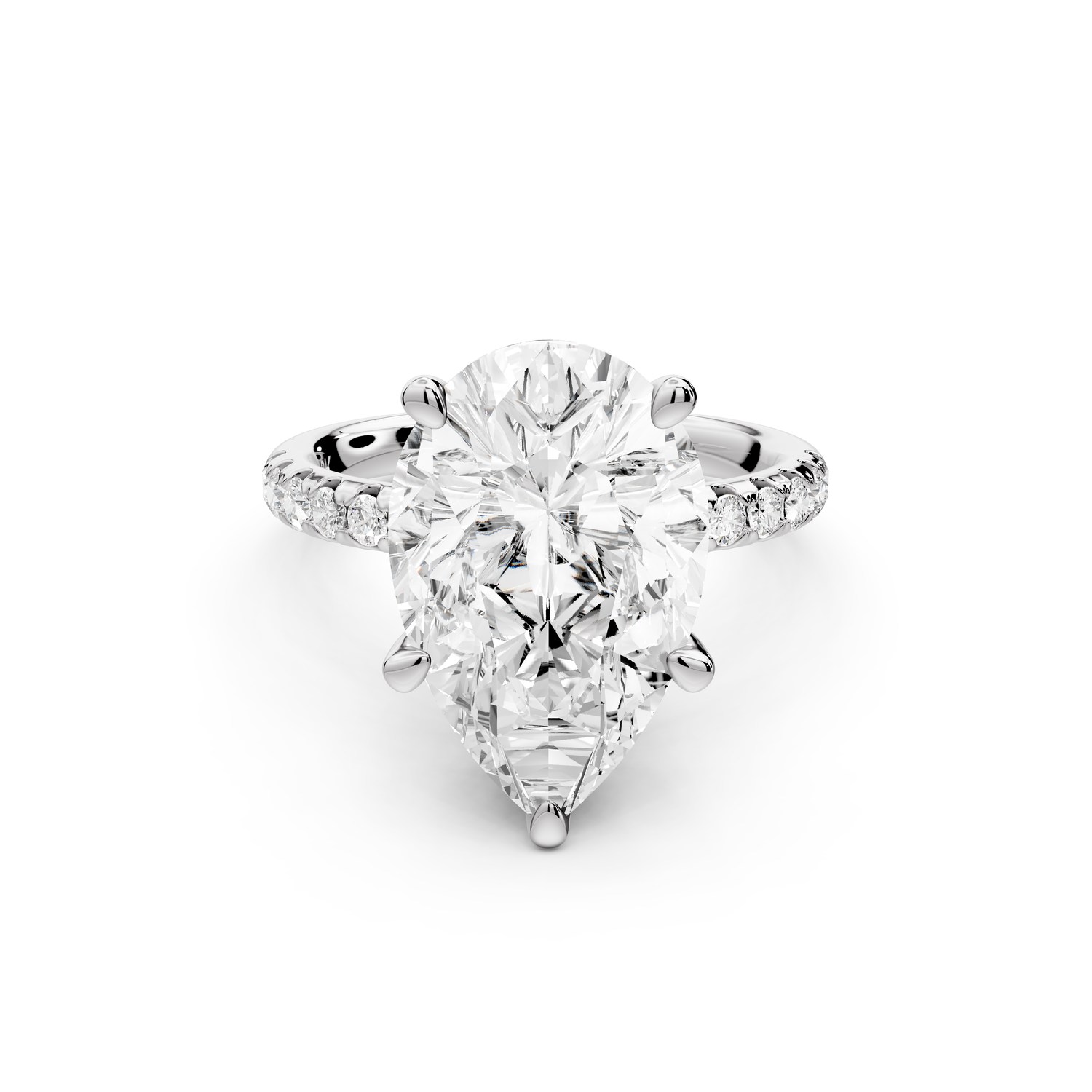 Arina - 5ct 14k white gold pear Diamond with a wrap around halo and pavé Engagement ring