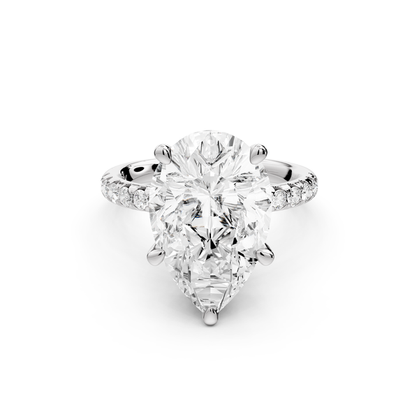 Arina - 5ct 14k white gold pear Diamond with a wrap around halo and pavé Engagement ring
