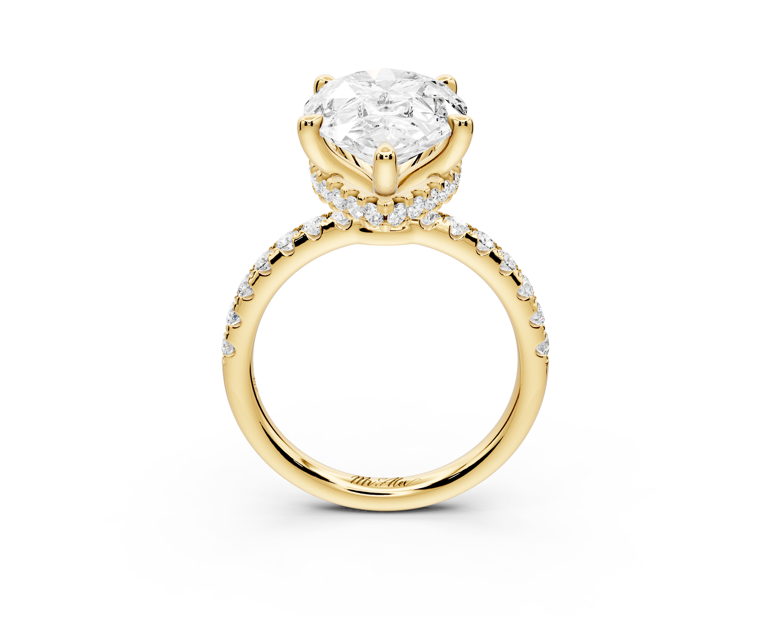 Arina - 5ct 14k yellow gold pear Diamond with a wrap around halo and pavé Engagement ring