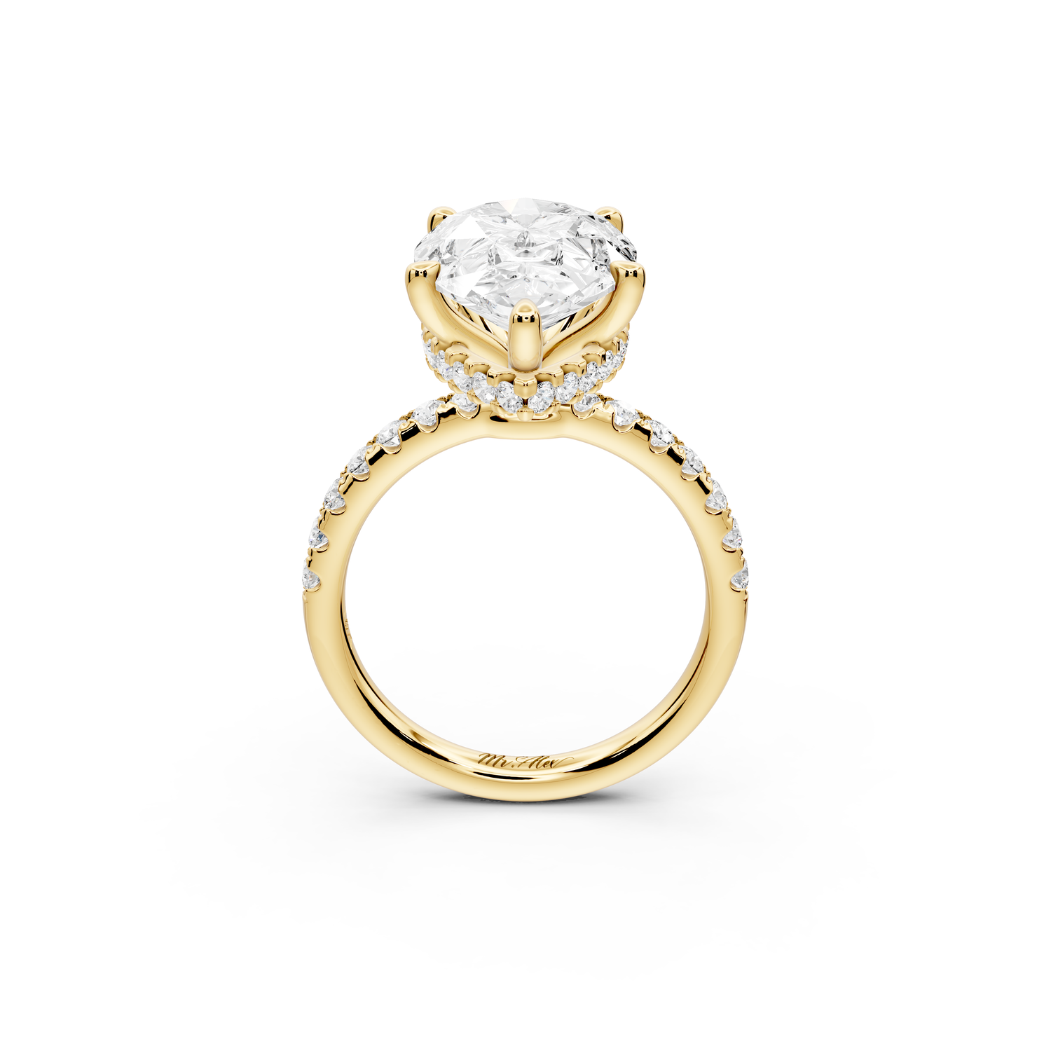 Arina - 5ct 14k yellow gold pear Diamond with a wrap around halo and pavé Engagement ring