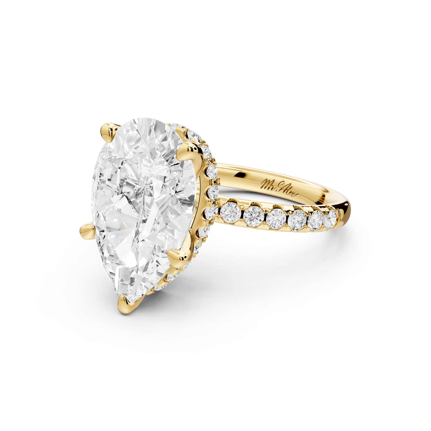 Arina - 5ct 14k yellow gold pear Diamond with a wrap around halo and pavé Engagement ring