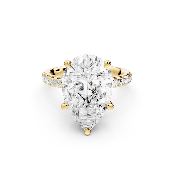 Arina - 5ct 14k yellow gold pear Diamond with a wrap around halo and pavé Engagement ring