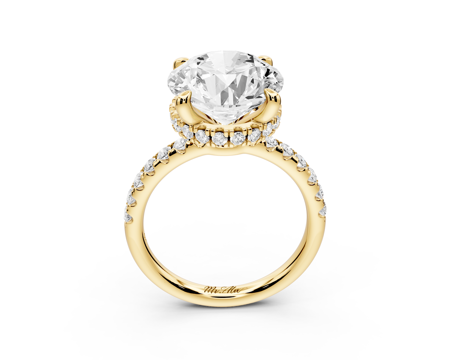 Arina - 5ct 14k yellow gold round Diamond with a wrap around halo and Pavé engagment ring