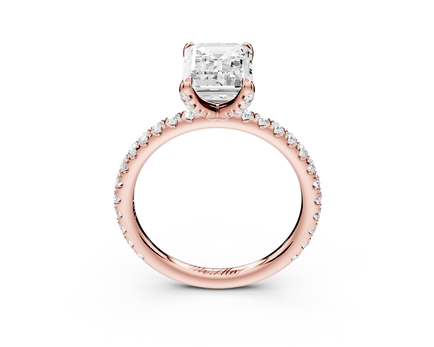 Elise - 2ct 14k rose gold emerald diamond 6-Talon Prong Diamond Crown with Pavé Engagement Ring
