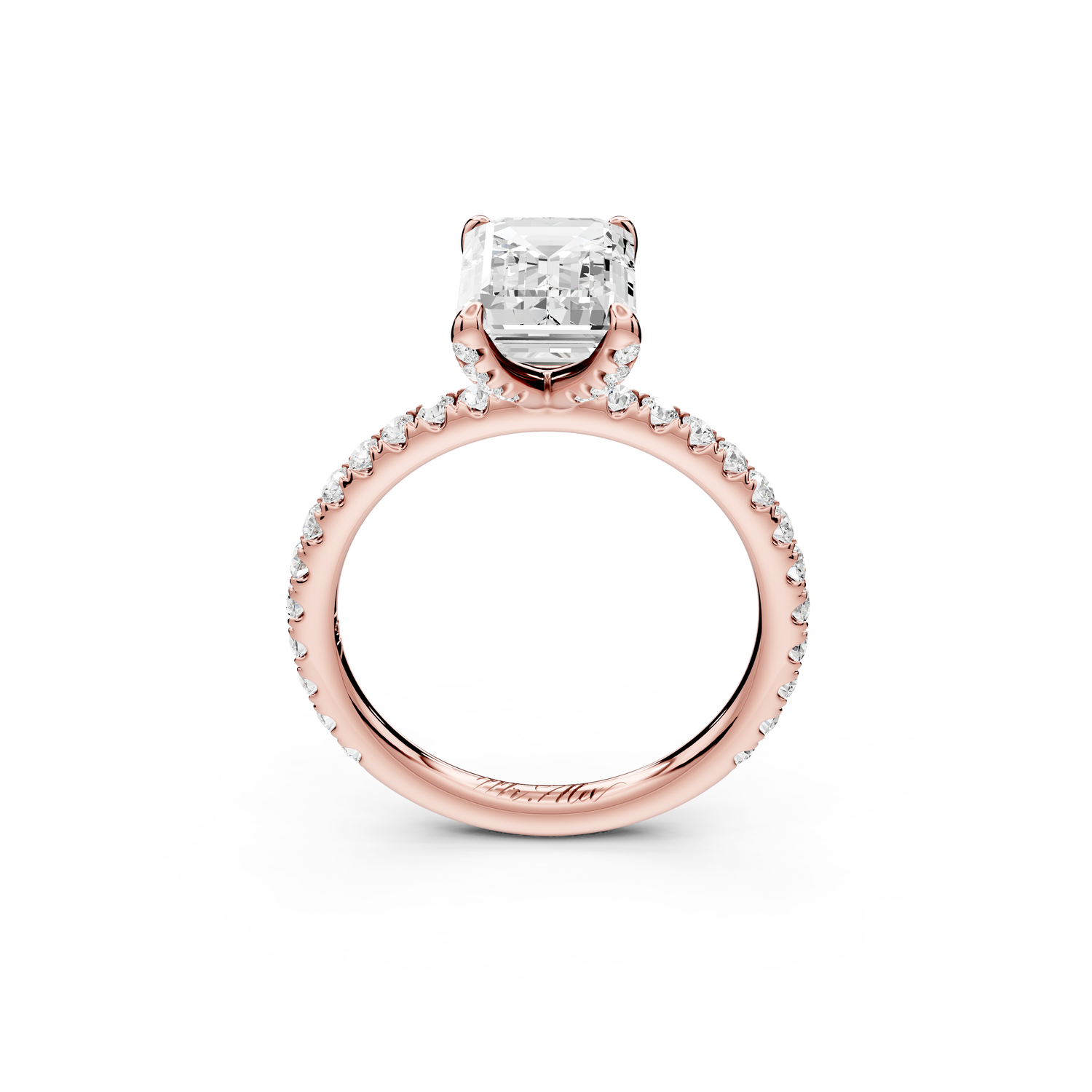 Elise - 2ct 14k rose gold emerald diamond 6-Talon Prong Diamond Crown with Pavé Engagement Ring