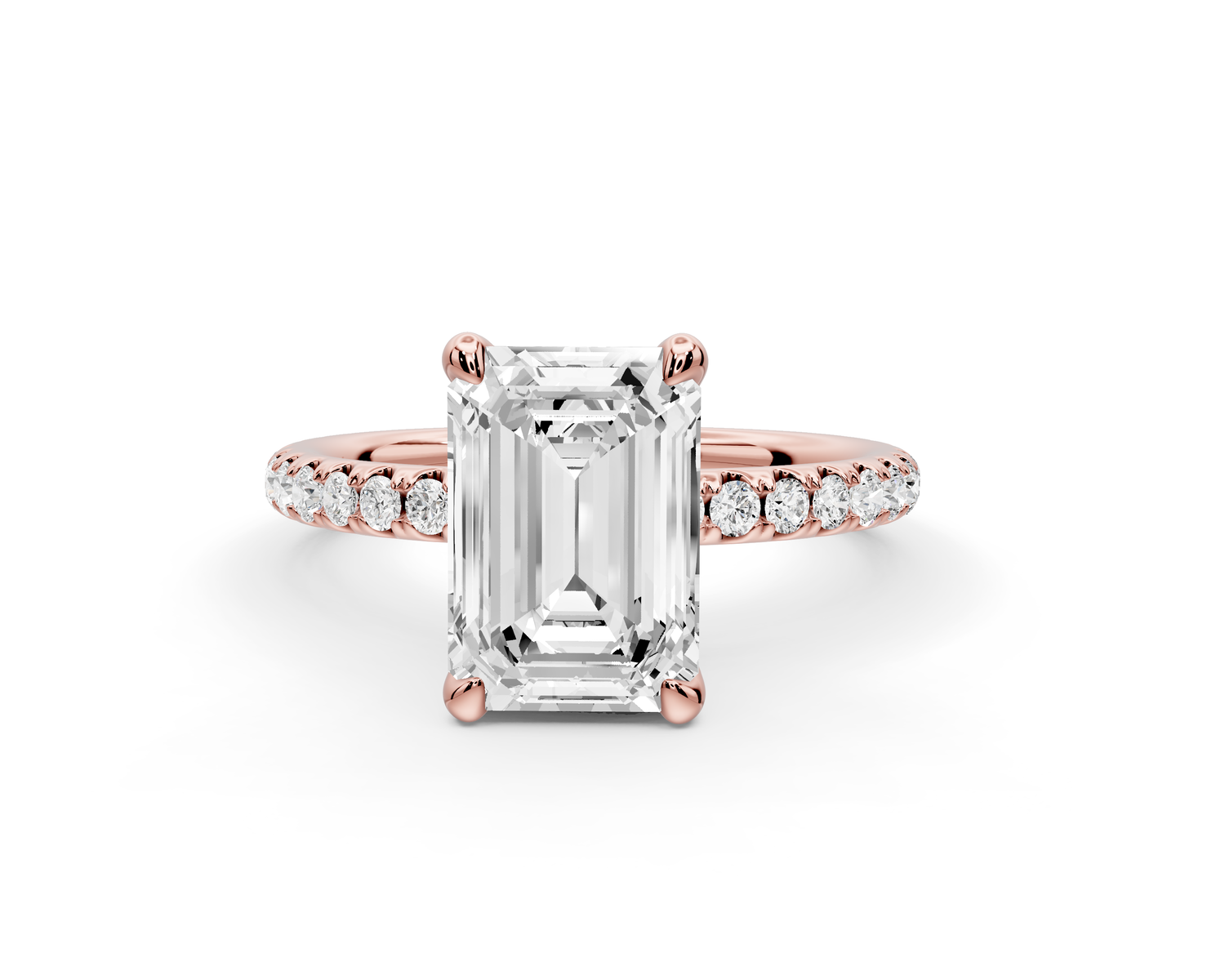 Elise - 2ct 14k rose gold emerald diamond 6-Talon Prong Diamond Crown with Pavé Engagement Ring